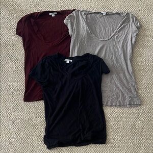 James Perse V-Neck Tops - Navy, Gray, Burgundy